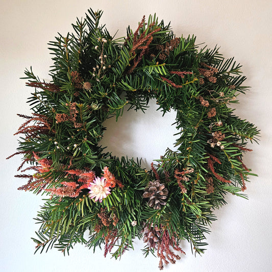 Yew & Japanese cedar wreath - 14"
