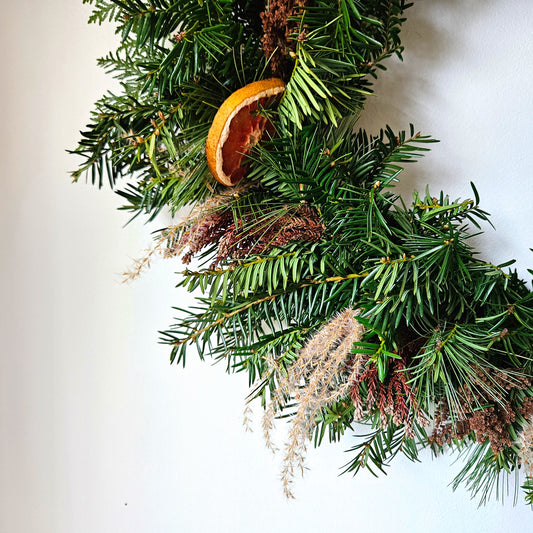 Yew, maiden grass & Japanese cedar - 21"