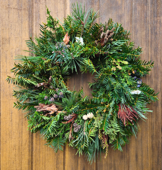 Yew & Japanese cedar textured wreath - 19"