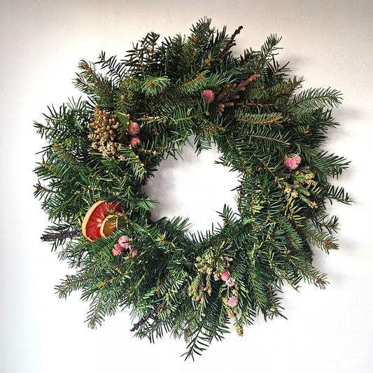 Spruce, yew & gomphrena - 19"